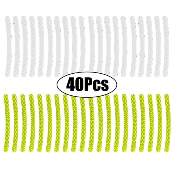 20/40 stk Klistremerke Kjøresikkerhet Lysende Universalklistremerke Reflekterende Stripe Tape Bil Motorsykkel Hjulnav For Biltilbehør| | 20Pcs Green White