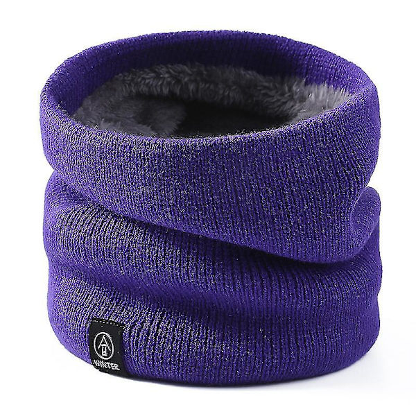 Vinter dubbellagers halsvärmare stickad fleecefodrad Circle Loop Scarves Purple