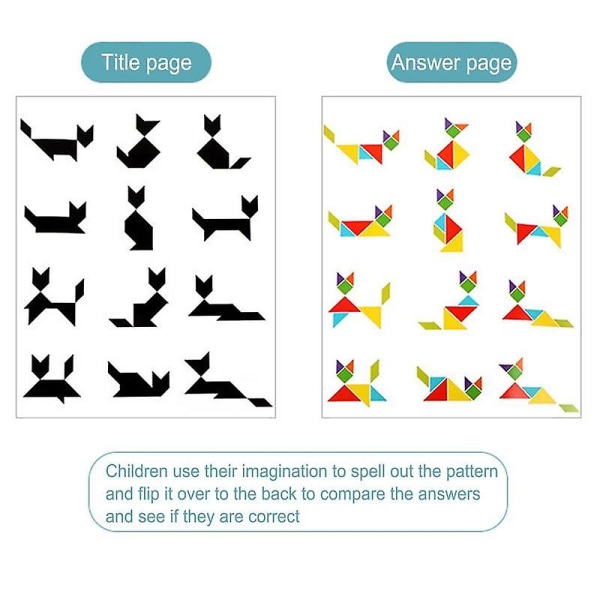 Træmønster Tangram Magnetisk Puslespil Magnetiske Geometriske Former Tangram Puslespil Bærbare Blokke Stiksavsbog Brain Teasers 1 set