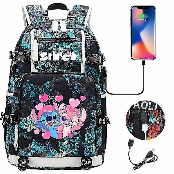 Stitch Dreng Pige Børn Skolebogstasker Usb Stor Kapacitet Teenagere Student Skoletasker Kvinder Mænd Laptop Rejserygsæk