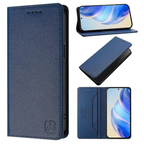 Kompatibelt läderfodral för Honor X5c Plus RINACASIS RC01 mobilskal med RFID-plånboksstativ DarkBlue