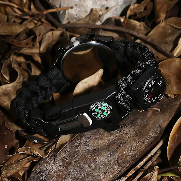 Survival Paracord Emergency Survival Rannekoru, miehet ja naiset, kello/pilli/sytytin/kaavin/kompassi ja lämpömittari, 6 in 1 monitoiminen ulkoinen