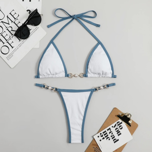 Sexy TwoPieces Bikini Set Kvinner Tilfeldig trykk Bikini Set Push-Up badedrakt Sandstrand Badetøy Badedrakt White S