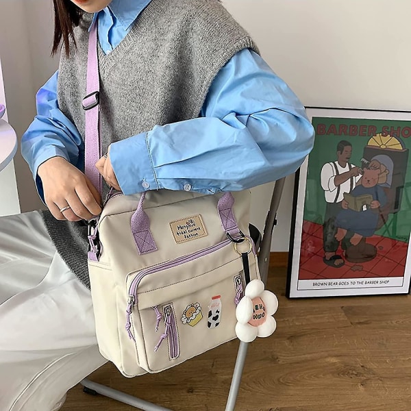 Søde rygsække til teenagepiger: Æstetisk japansk Anime Kawaii-rygsæk, funktionel skoletaske, vandtæt rejsetaske, bærbar taske (hvid).
