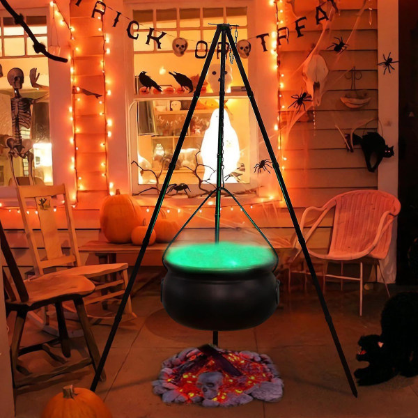 Halloween dekorationer Halloween dekorationer udendørs - stor kedel Halloween indretning på stativ med timer lys - plast kedel heks Halloween De