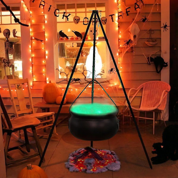 Halloween-dekorationer Halloween-dekorationer utomhus - stor kittel Halloween-dekor på stativ med timerljus - Plast kittel Häxa Halloween De