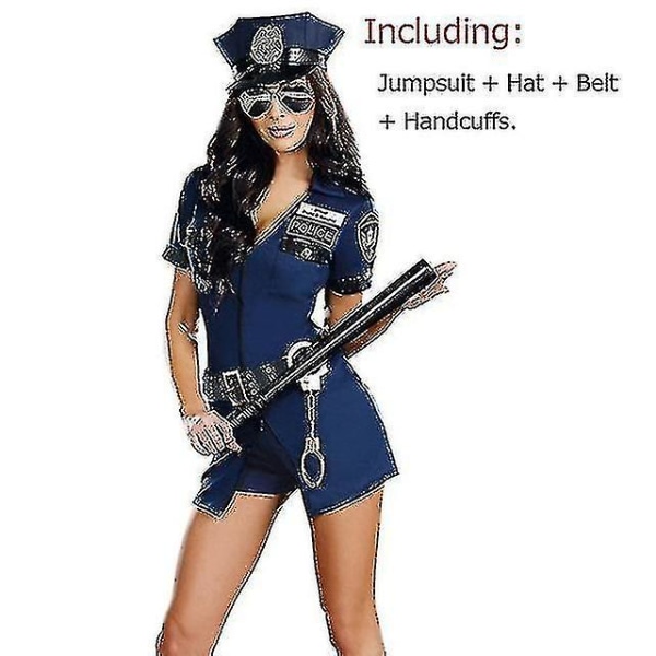 Flere Sexet Politi Kvinde Officer Uniform Kostume Halloween Klubbeklædning Lynlås Outfit Cosplay Carnival Fancy festkjole XL