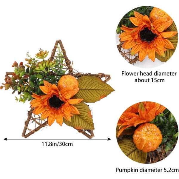 1 kpl Keinotekoinen auringonkukkaseppele Syksyinen seppele etuoven seppeleellä kurpitsan syyskoristeella kiitospäivän seinäkoristeella