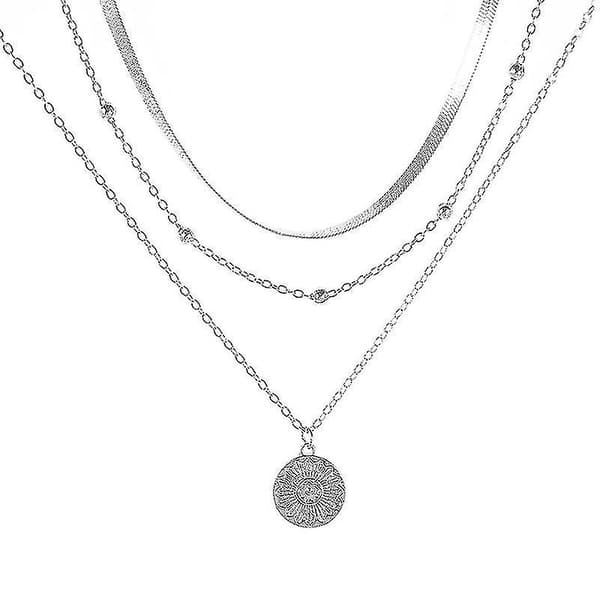 Silver Multi Layer Lotus Hängsmycke Halsband
