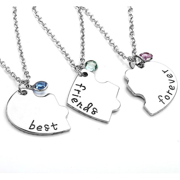 Silver Tone Alloy Rhinestone Best Friends Forever And Ever Bff Halsband Graverat Pussel Friendship Pendant Halsband Set(set med 3)