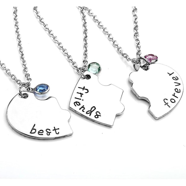 Sølvfarvet legering Rhinestone Best Friends Forever And Ever Bff Halskæde Graveret Puslespil Venskabsvedhæng Halskæder Sæt (sæt med 3)