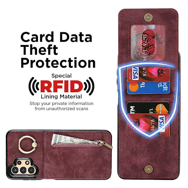 För Samsung Galaxy A13 5G/A13 4G RFID Blockerande Kickstand Case Retro PU+TPU Cover Wine red Style D Samsung Galaxy A13 5G