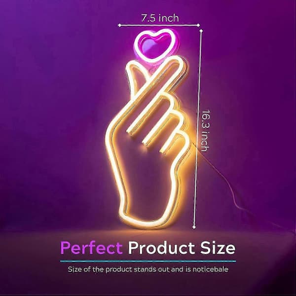 Kpop Neonskylt LED Fingerhjärta Ljus för Sovrum Väggdekor, Estetisk Koreansk Present Rosa Vit