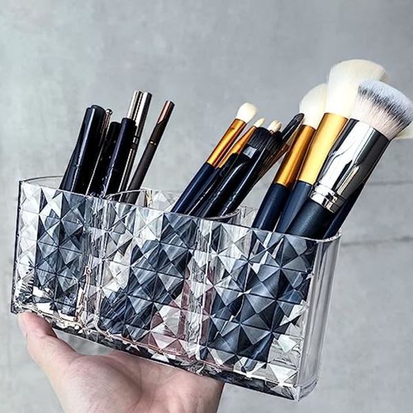 Klar blyantholder 3 rum makeup børsteholder Kosmetiske børster Opbevaringskrukke til kontor soveværelse badeværelse organiseringstilbehør