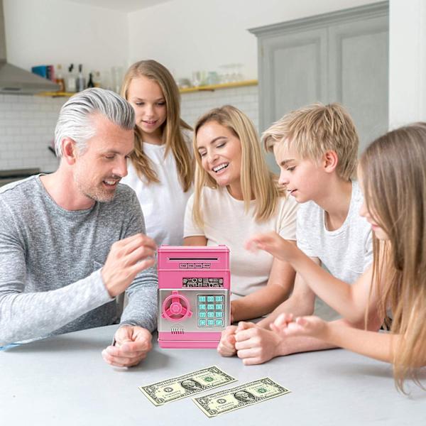 Minibank Lösenord Pengar Bank Kontantmynt Sparlåda för barn, tecknad kassaskåp Perfekta leksakspresenter för pojkar Girlelectronic Spargris (rosa)