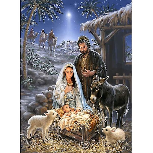 5D- diamond painting , uskonto Pappipaimen Jeesuksen syntymäkohtaus, täyspora Tee itse timanttitaide ristipistomaali numeroiden mukaan (paimen) 100038 40x50CM