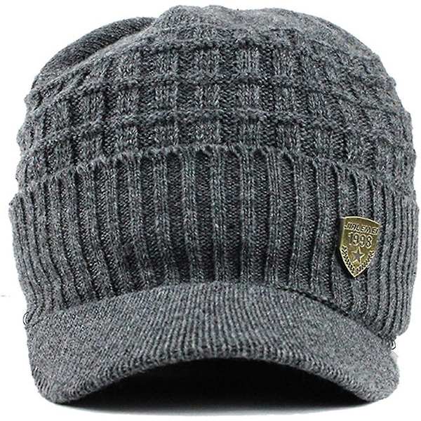 Yixda Vinterhue til mænd med Peak varm strikket hue med fleecefor gray One Size