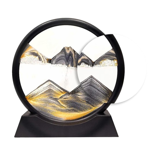 Moving Sands Art Picture 3D Dynamic Deep Sea Sand-scape 7in Black White Gold