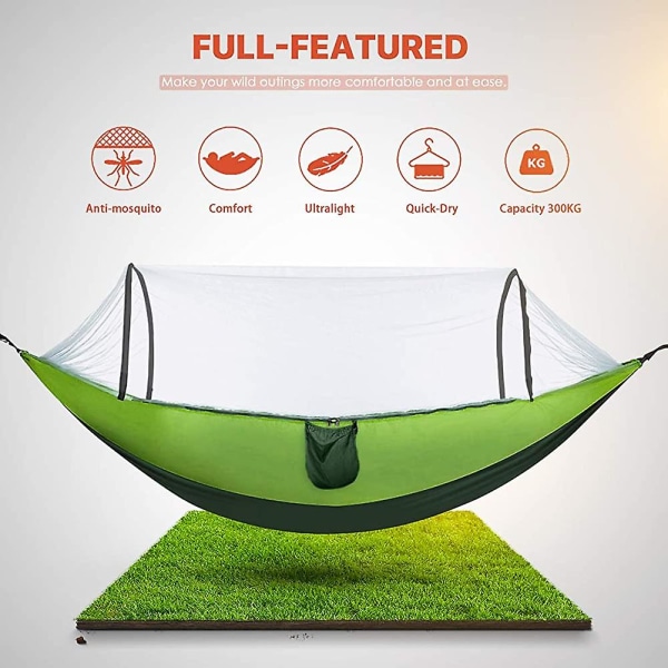 Almi Camping Hammock, kevyt ulkona kannettava kannettava riippumatto, jossa 2 karabiinia ja 2 puuta