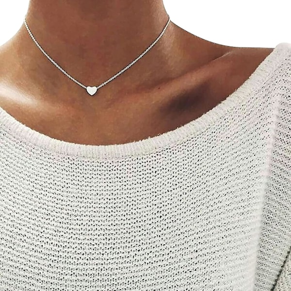 Hjerte Halskjede Tiny Heart Anheng Choker Halskjede Minimalistisk Hjerte Charm Halskjede Smykker Halskjede For Damer Jenter (1stk, Sølv)