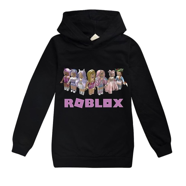 Barn Gutter Jenter Unisex Roblox-trykk Langermet hettegenser Uformell hettegensere Black 11-12 Years