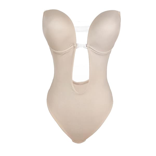 Kvinnlig Kroppsshaper Slips Rygglös BH T-string Midjetränare U-ringad Underklänning Shapewear Skin M