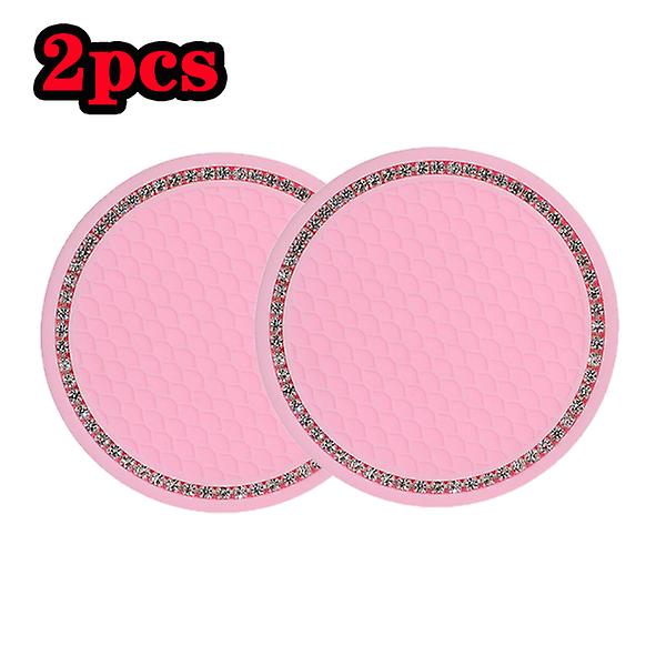 Bilkoppholder 2stk Rosa Innsats Coaster Bling Rhinestone Sklisikre matter Biler Universal Interiørtilbehør For Kvinner| | 2pcs black