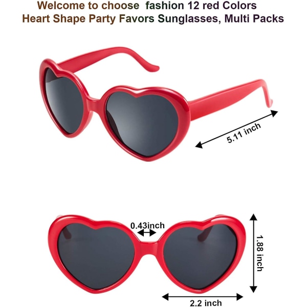 12 deler neonfarger hjerteformede solbriller for kvinner festfavoritter og festivaler Red