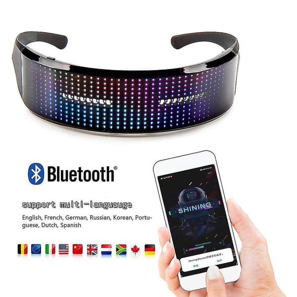Tilpassbare LED Bluetooth-briller for voksne, blinkende display, DIY-tekstanimasjon