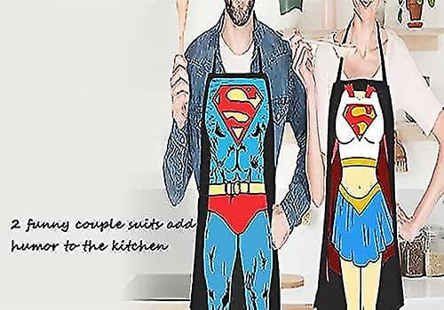 2 sæt køkkenforklæder - Superman-version til mænd og kvinder, parforklæder