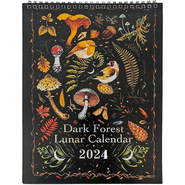 Dark Forest -kuukalenteri 2024, seinäkalenteri Kuukausikalenteri tammikuusta joulukuuhun 2024 Kalenterisuunnittelija kotikoulun toimiston sisustukseen No Hook 2pcs