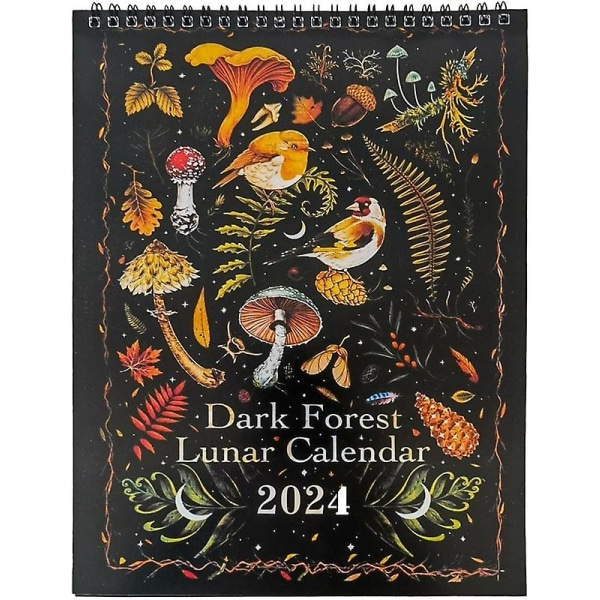 Dark Forest Lunar Calendar 2024, Vægkalender Månedskalender fra januar til december, 2024 Kalenderplanlægger for hjemmeskolekontorindretning No Hook 1pcs