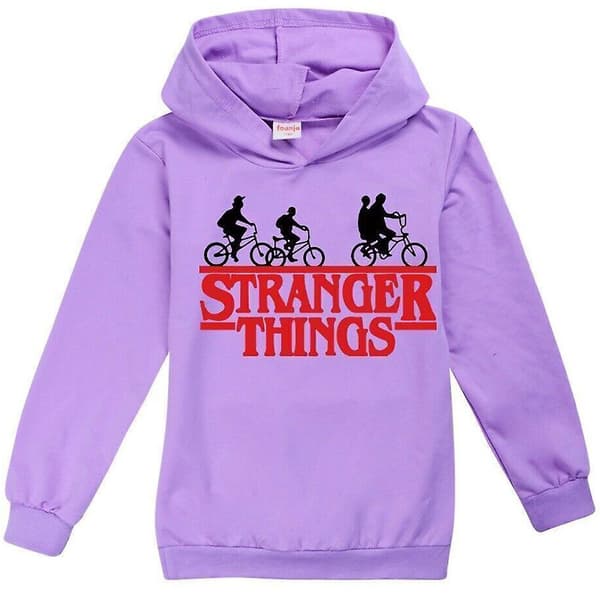 Stranger Things Print Barn Jenter Hettegenser Uformell Langermet hettegensere Pullover Topper Hettegenser Purple 13-14 Years