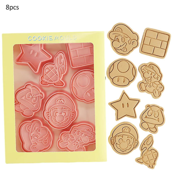 8 stk/sett Super Mario Bros Cartoon Cookie Cutters Former Pregede kakestempler Søtere former For kake Barn Bursdagsfest dekorasjon