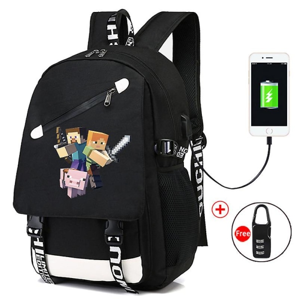 Minecraft Rygsæk Sort Usb Oplader Port Vandtæt rejsetasker Skoletaske 15 Computer Business Taske Vandtæt Mochilas Sky Blue