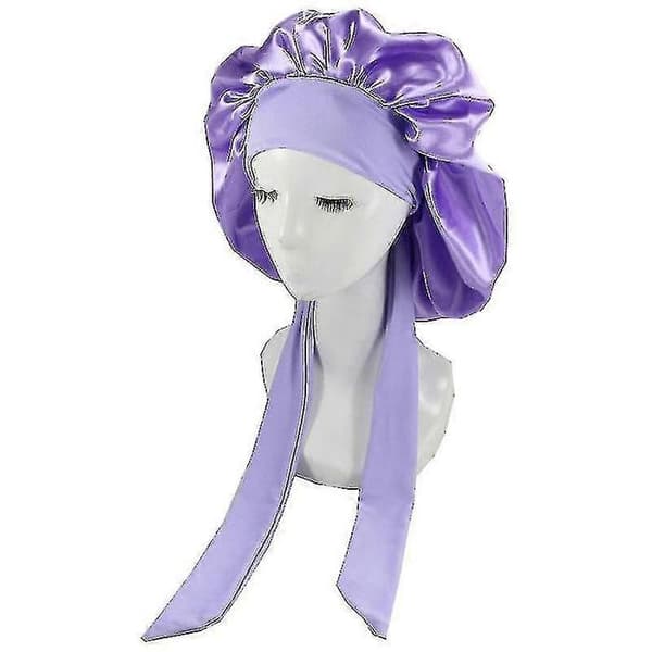 Silkehette Satenghette For Sovehette Med Bånd Nattlue Purple