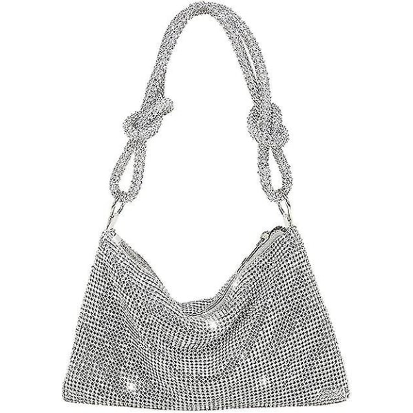 Rhinestone Crossbody-väska för kvinnor Silver Clutch-väska Kvällshandväska Handväska Sparkly Rhinestone-väska Diamante Clutch-väska för fest Bröllopsnatt