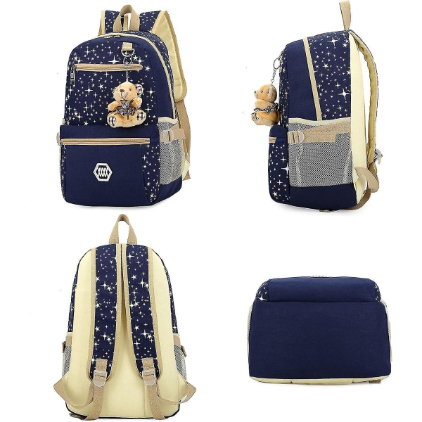 Skolväska för flickor 3 delar för grundskolan, ryggsäck/axelväska/handväska (lila)