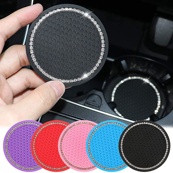 2kpl Diamond tekojalokiviä auton luistamaton vesikuppi Pad Bling -sisustus auton pullotelineeseen lasinalustan auton sisustustarvikkeet| | Blue