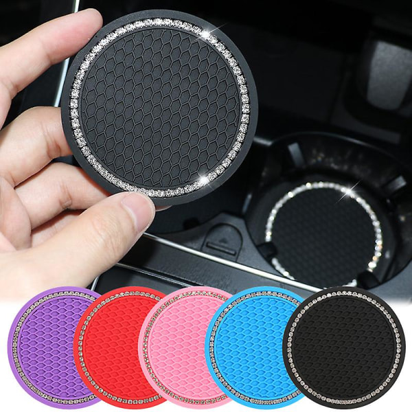 2kpl Diamond tekojalokiviä auton luistamaton vesikuppi Pad Bling -sisustus auton pullotelineeseen lasinalustan auton sisustustarvikkeet| | Red