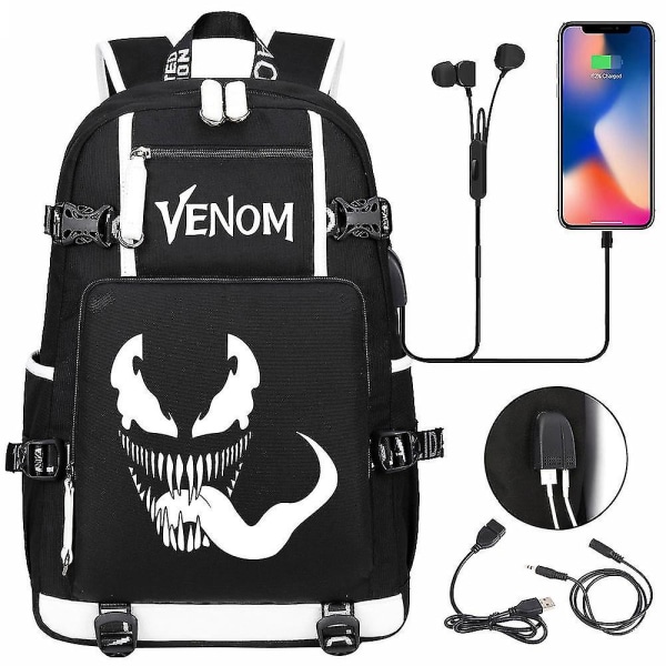 Luminous Venom kannettavan tietokoneen reppu USB, Anime-teemalla koululaukut miehille ja naisille
