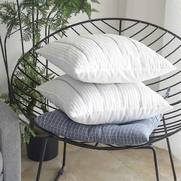 2X Vit Jacquard Våg Kuddfodral Sammet Kuddfodral Hängmatta Soffa Sovrum Prydnadskudde White
