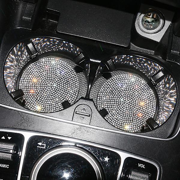 2st Diamond Car Coaster Vattenkopp Slot Halkfri matta Silica Gel Pad Cup Hållare Matta Bil Gadget Bling Biltillbehör För Kvinna|bildekaler| White