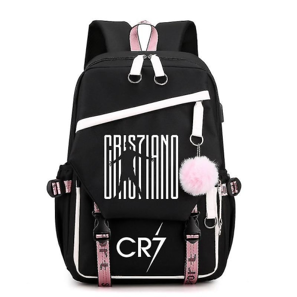 Cr7 Barn Flickor Pojkar Skolväskor Dam USB ryggsäck Canvas Tonåring Bagpack Packsack Stundent Bookbag 6