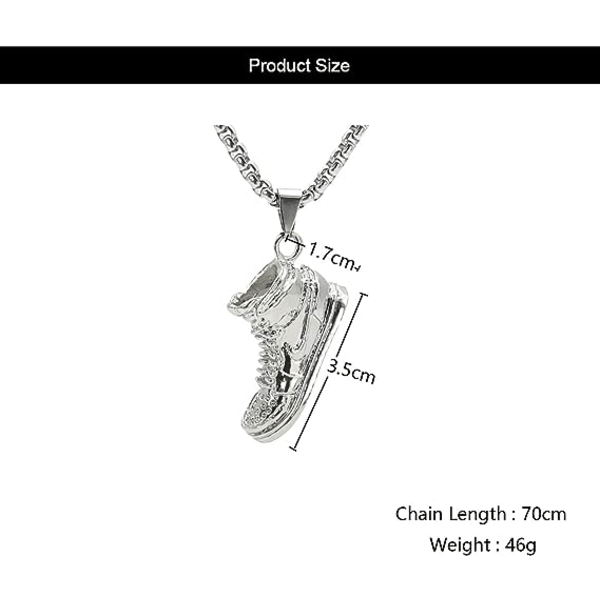 Kaulakoru miehille, naisille, ruostumattomasta teräksestä valmistettu kenkäriipusketju 70 cm, miesten tennarit kaulakoru Hip Hop punk syntymäpäiväkorut lahja miehelle Silver Shoe