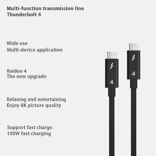 Kannettavan tietokoneen Thunderbolt 4 Type C -kaapeli 40gbps vakaa tiedonsiirtojohto Pd 100w 0.8m