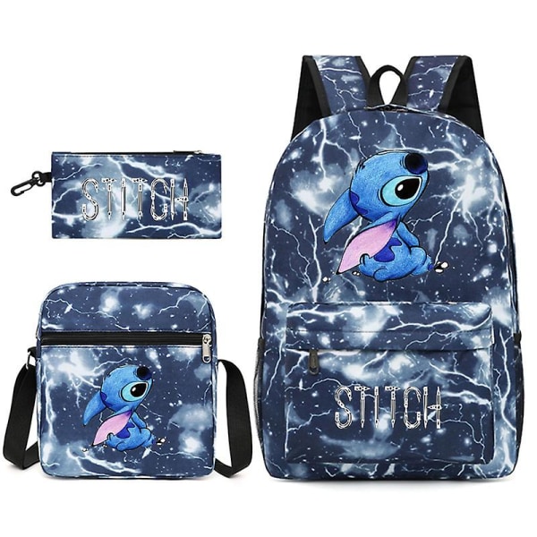 3 st/ set Stitch Barn Ryggsäck Tecknad Stitch Print Case Pennfodral Pojke Flicka Axelväska Barn Skolväska Present E