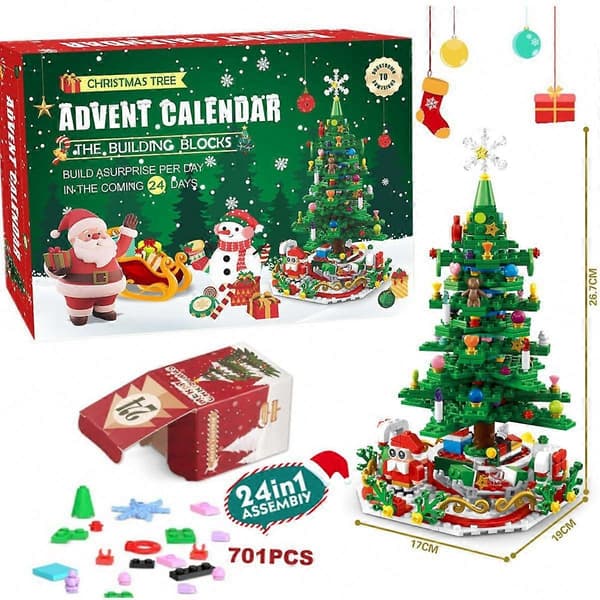 Byggeklods Julekalender Juletræ til Børn ST-81 DIY Handmade 32.5 × 5 × 22.5