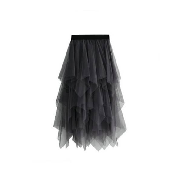 Kvinder tyl nederdel elastisk talje mesh lang afsnit nederdel kjole Dark gray
