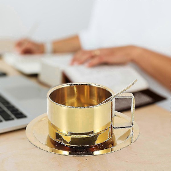 1 set Kaffemugg Rostfritt Stål Kaffemugg Kopp Sked Fat Kontorskopp